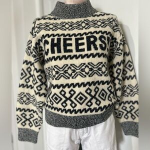 a new day Black and Cream Patterned cheers design glittery Sweater size XS
